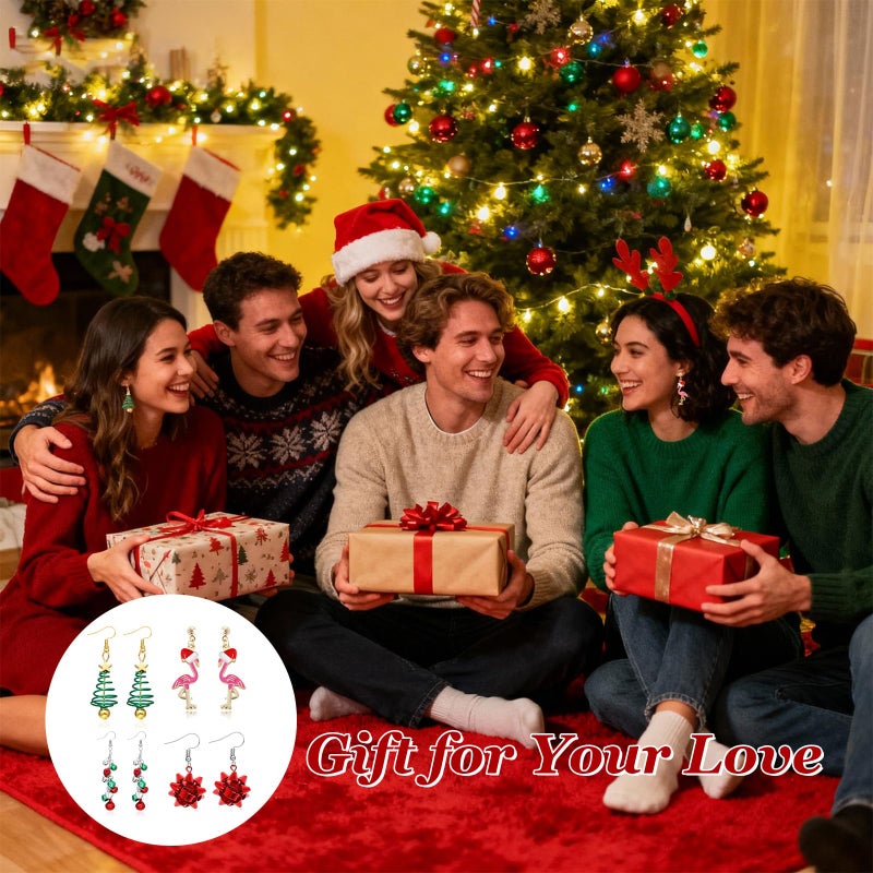YANCHUN Christmas Earrings for Women Stuff Best Christmas Gifts 2025 Jingle Bells Tree Deer Santa Candy Snowflake Bow Earring Cute Xmas Earrings Dangle Accessories Holiday Jewelry Outfits Stocking Stuffers - Image 5